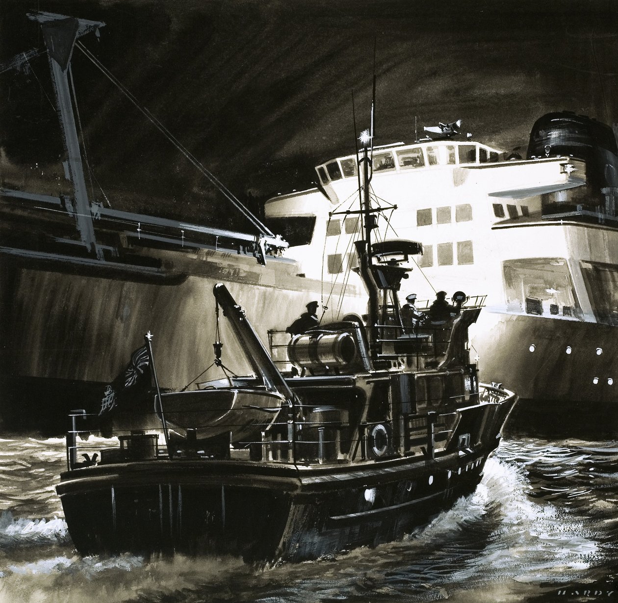 De Britse manier van leven: Koopvaardijkotters van de Britse kustwacht door Wilf (20th century) Hardy