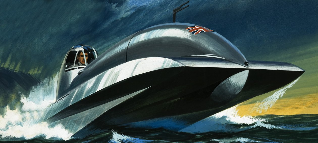 Ongeïdentificeerde boot met straalaandrijving door Wilf (20th century) Hardy