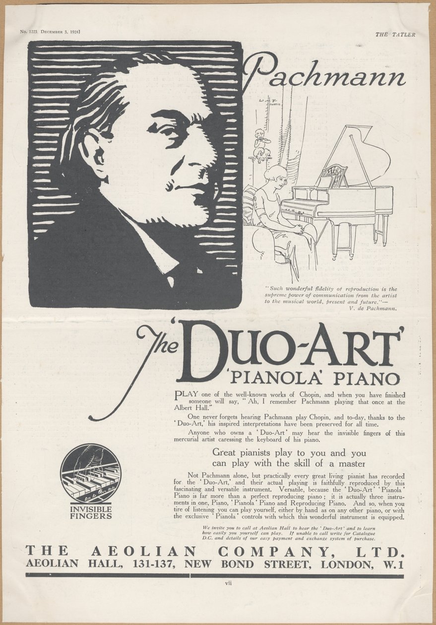 Aeolian Company Pianolas, 1924 door Wilfred Fryer