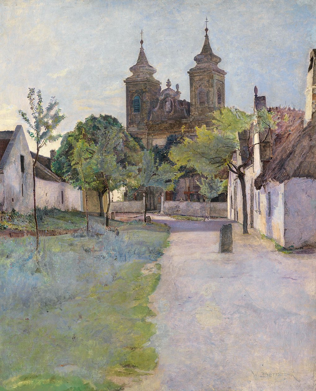 Uitzicht op een kerkplein door Wilhelm Bernatzik