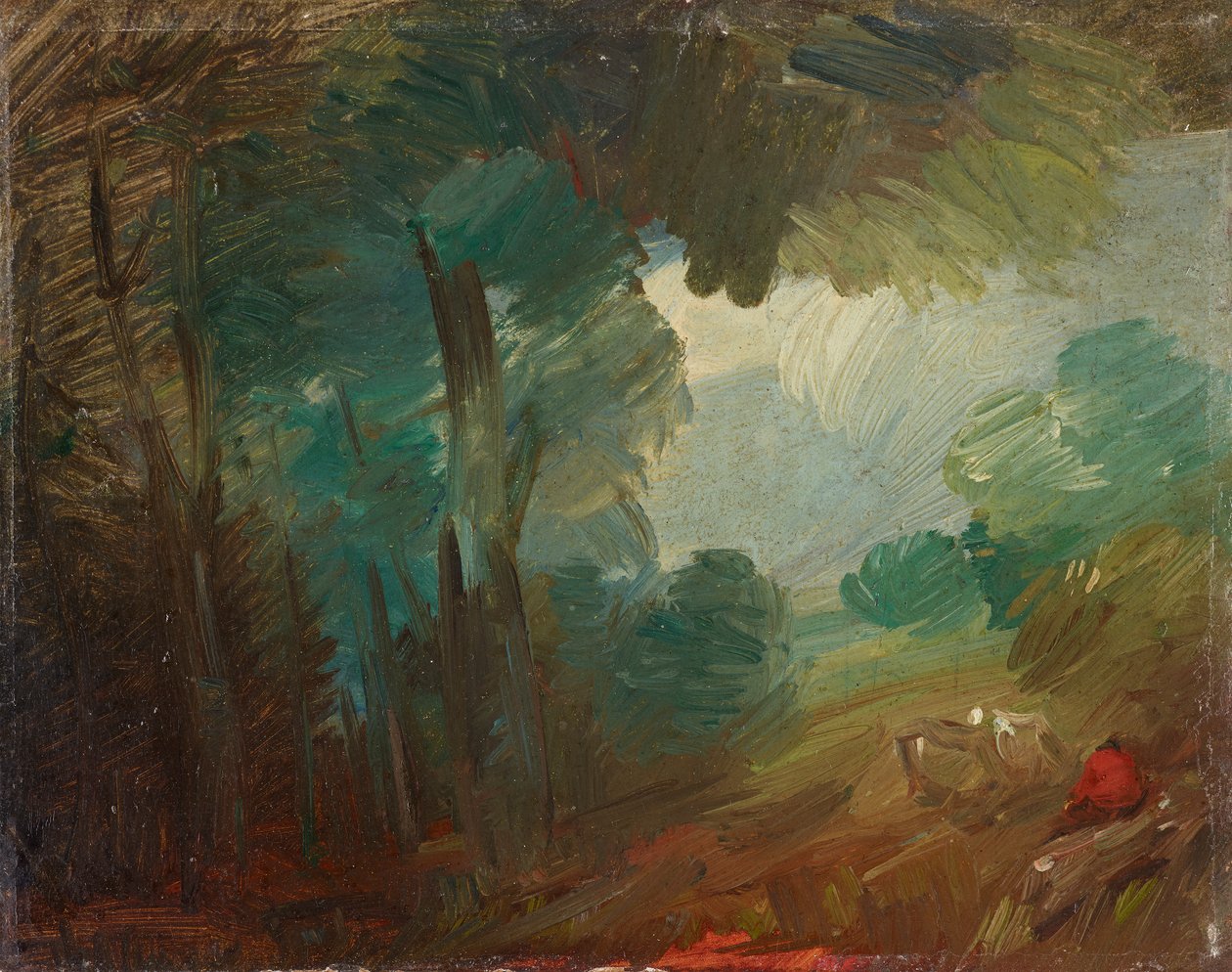 Boslandschap met Koeien en Boeren door Wilhelm Busch
