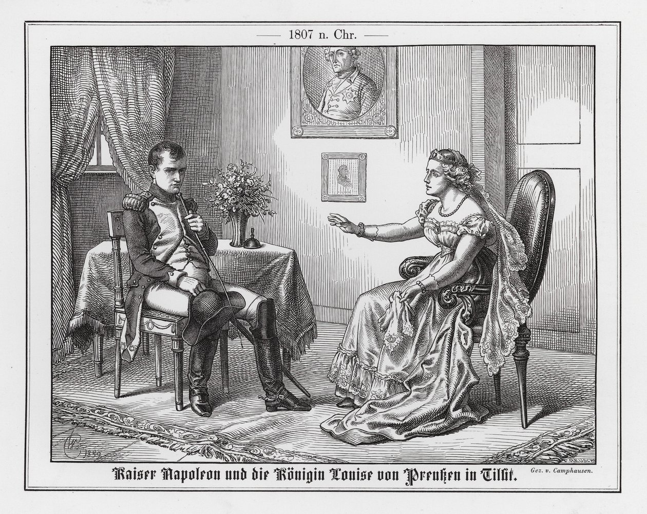 Ontmoeting van Napoleon en koningin Louise van Pruisen in Tilsit door Wilhelm Camphausen