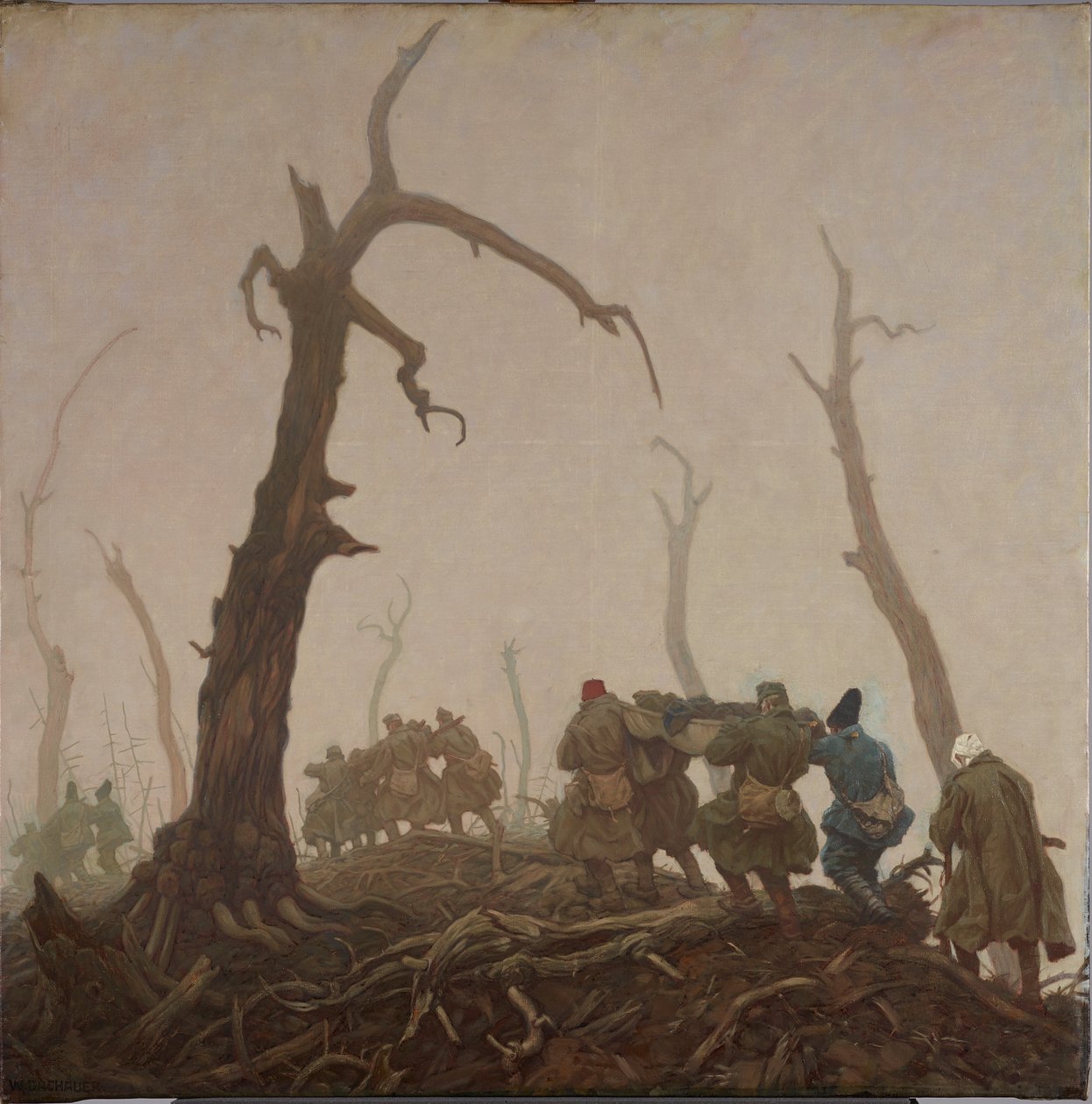 Transport van gewonden door Wilhelm Dachauer