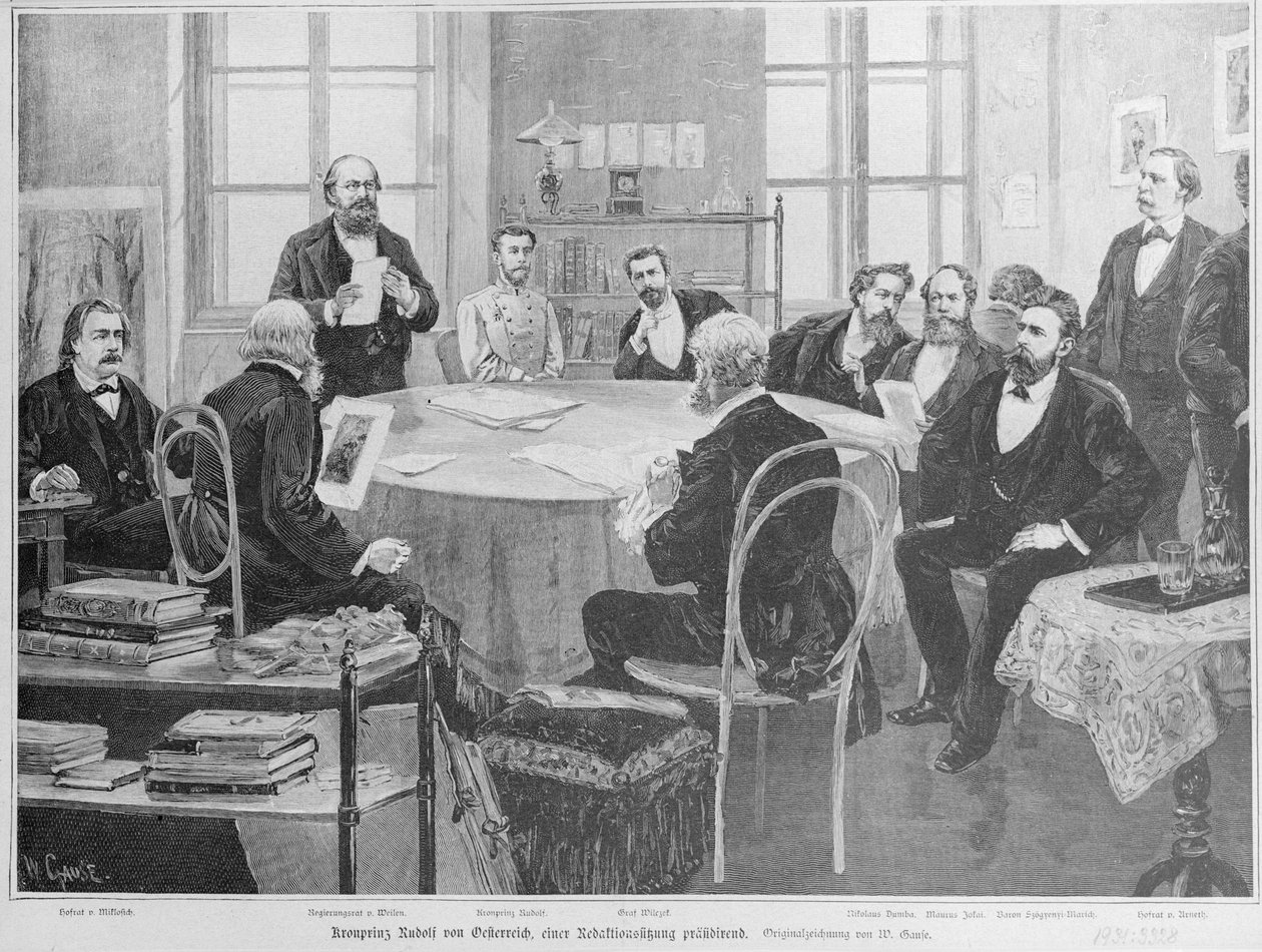 Kroonprins Rudolf bij een redactievergadering door Wilhelm Gause