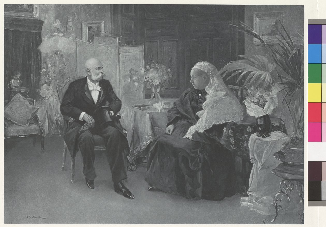 Koningin Victoria en keizer Franz Joseph in het Hotel du Cimiez in Nice door Wilhelm Gause