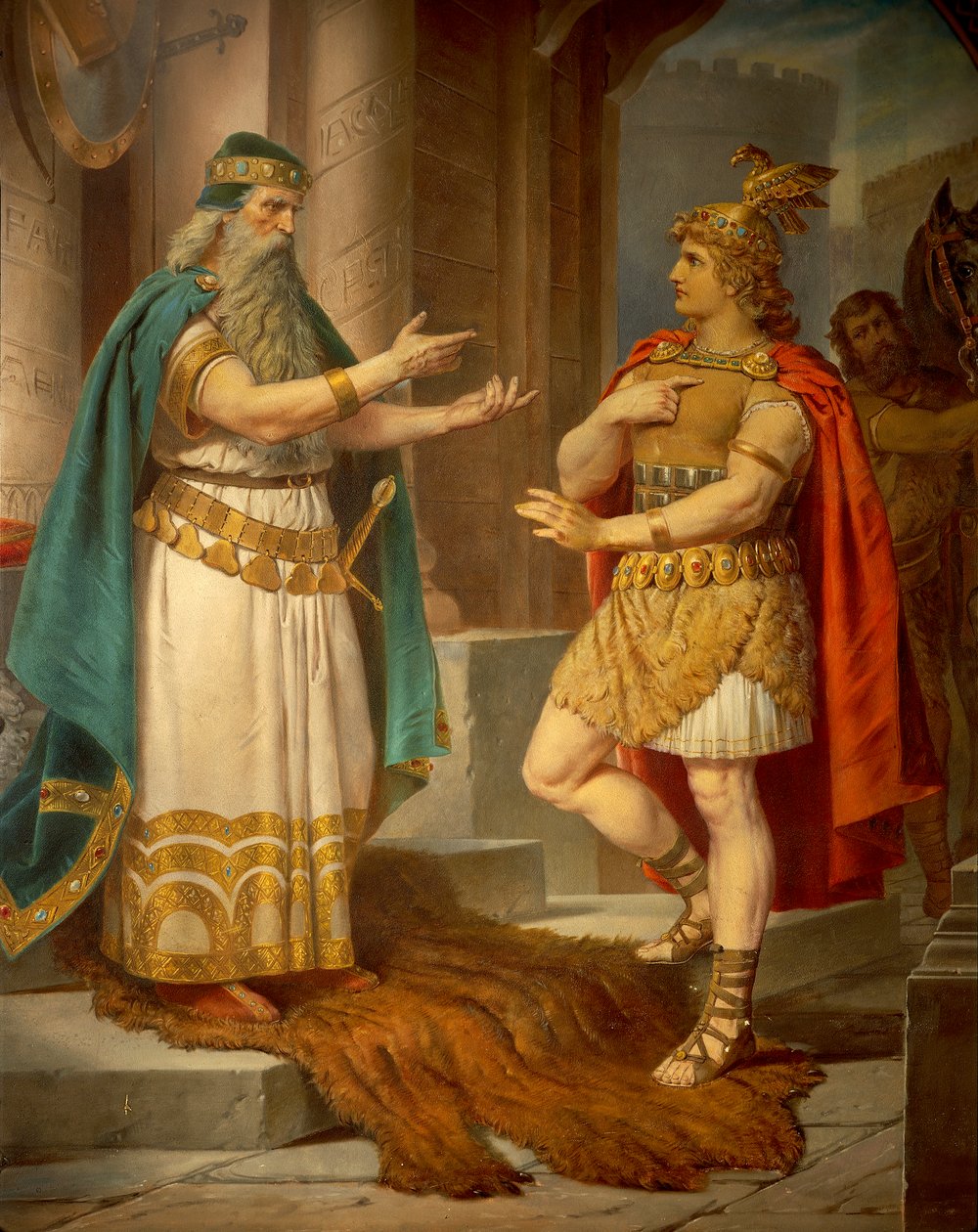 Koning Sigurd ontmoet de wijze kluizenaar Grypin, uit de Sigurd Saga, Benedenhal, ca. 1882-83 door Wilhelm Hauschild
