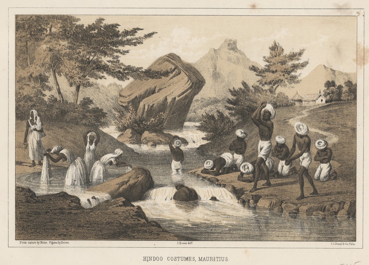 Hindoe kostuums, Mauritius, 1855 door Wilhelm Joseph Heine