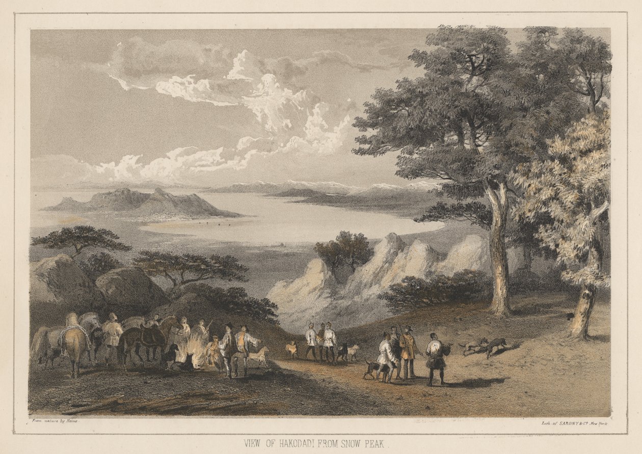 Uitzicht op Hakodadi vanaf de Sneeuwtop, 1855 door Wilhelm Joseph Heine