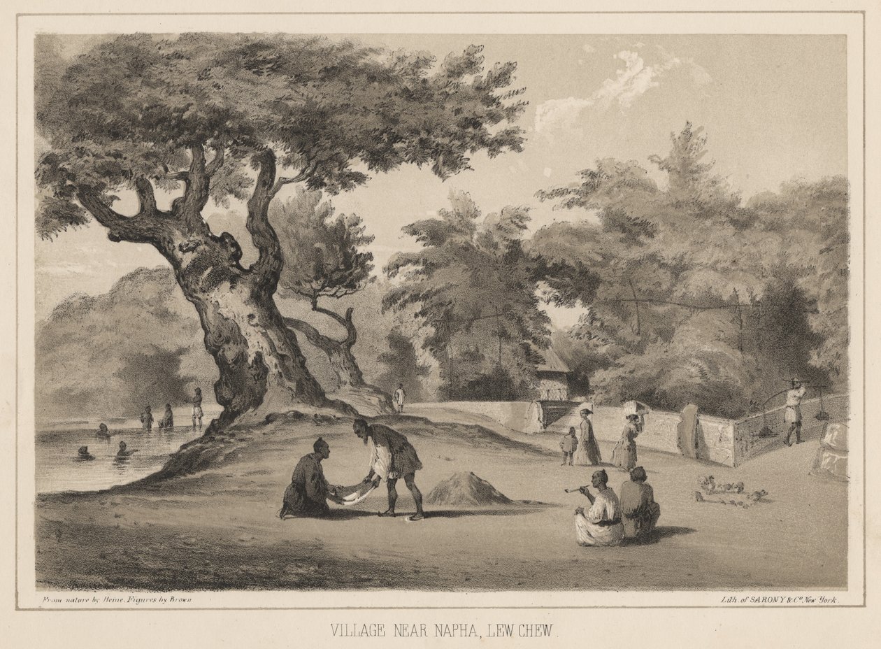 Dorp bij Napha, Lew Chew, 1855 door Wilhelm Joseph Heine