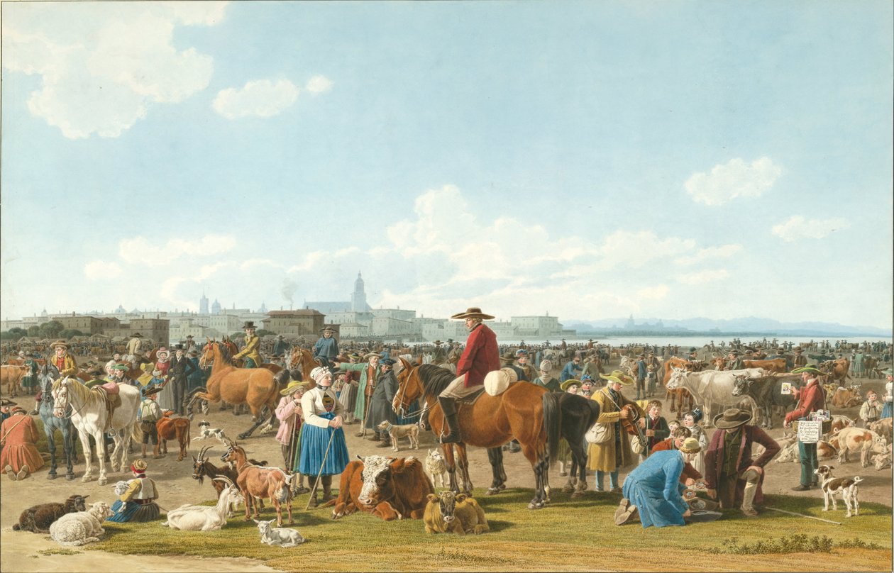 Veemarkt bij Genua, 1820 door Wilhelm Kobell Ritter von