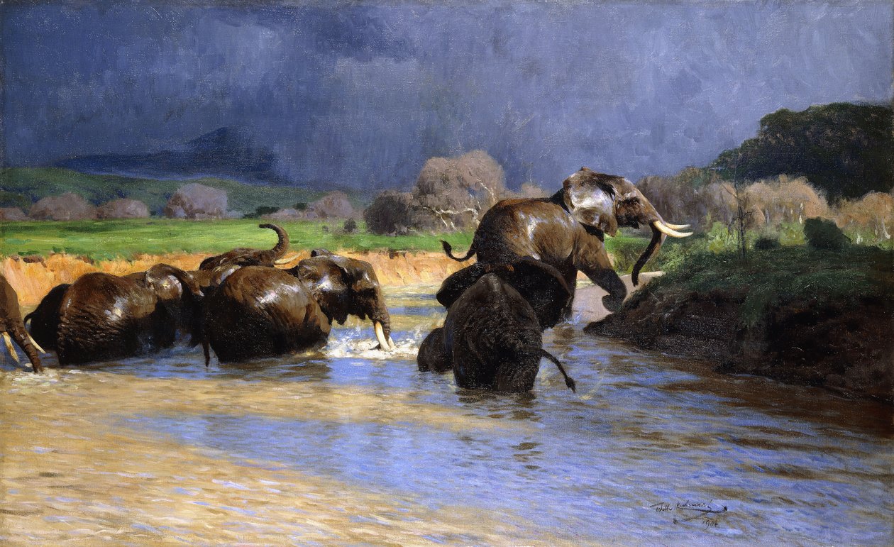 Badende Olifanten door Wilhelm Kuhnert