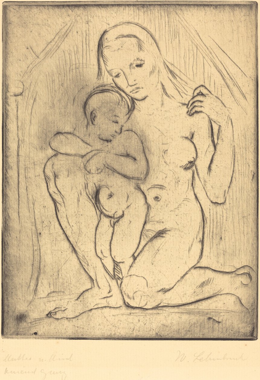 Moeder en kind door Wilhelm Lehmbruck