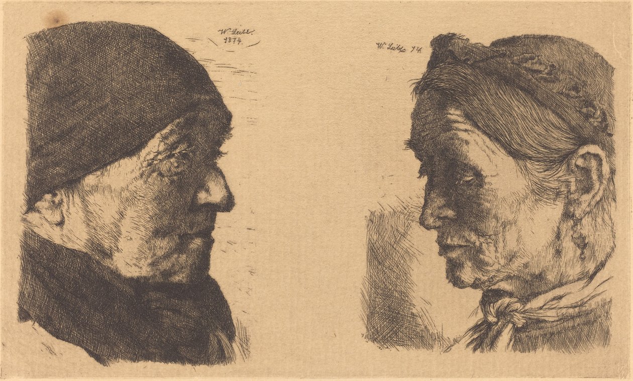 Portret van een Oude Boerin, in Profiel naar Rechts, en Boerin met Gesloten Ogen door Wilhelm Maria Hubertus Leibl