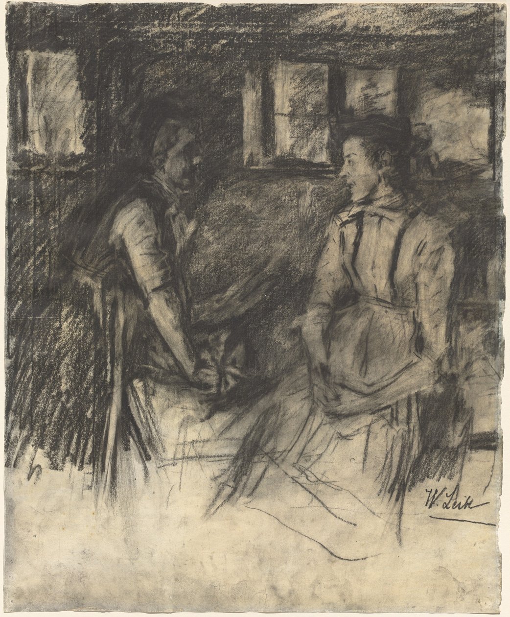 Twee vrouwen in de keuken door Wilhelm Maria Hubertus Leibl