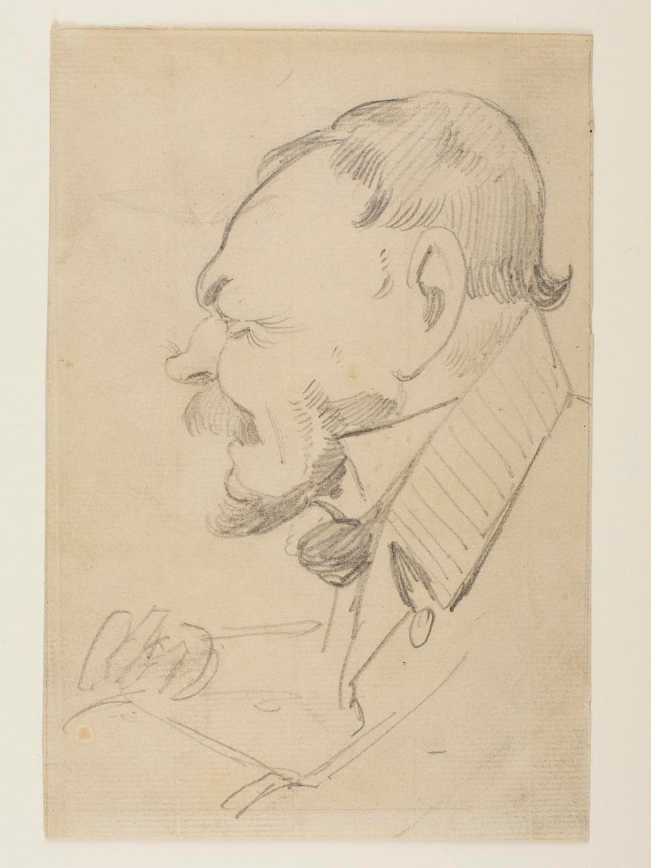 Karikatuur van Gottlieb Bindesbøll door Wilhelm Marstrand