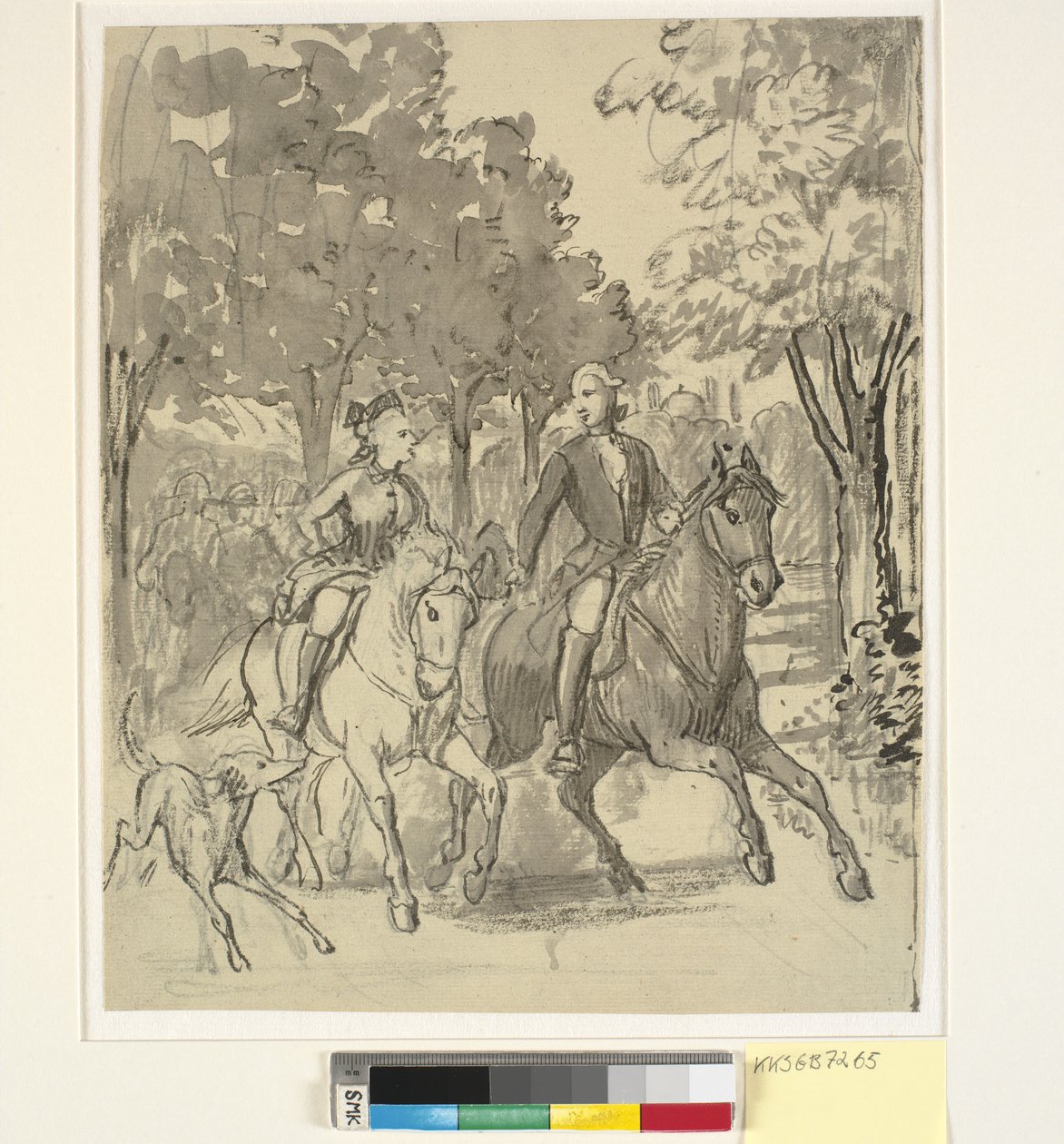 Caroline Mathilde en Struensee te paard bij Hørsholm door Wilhelm Marstrand