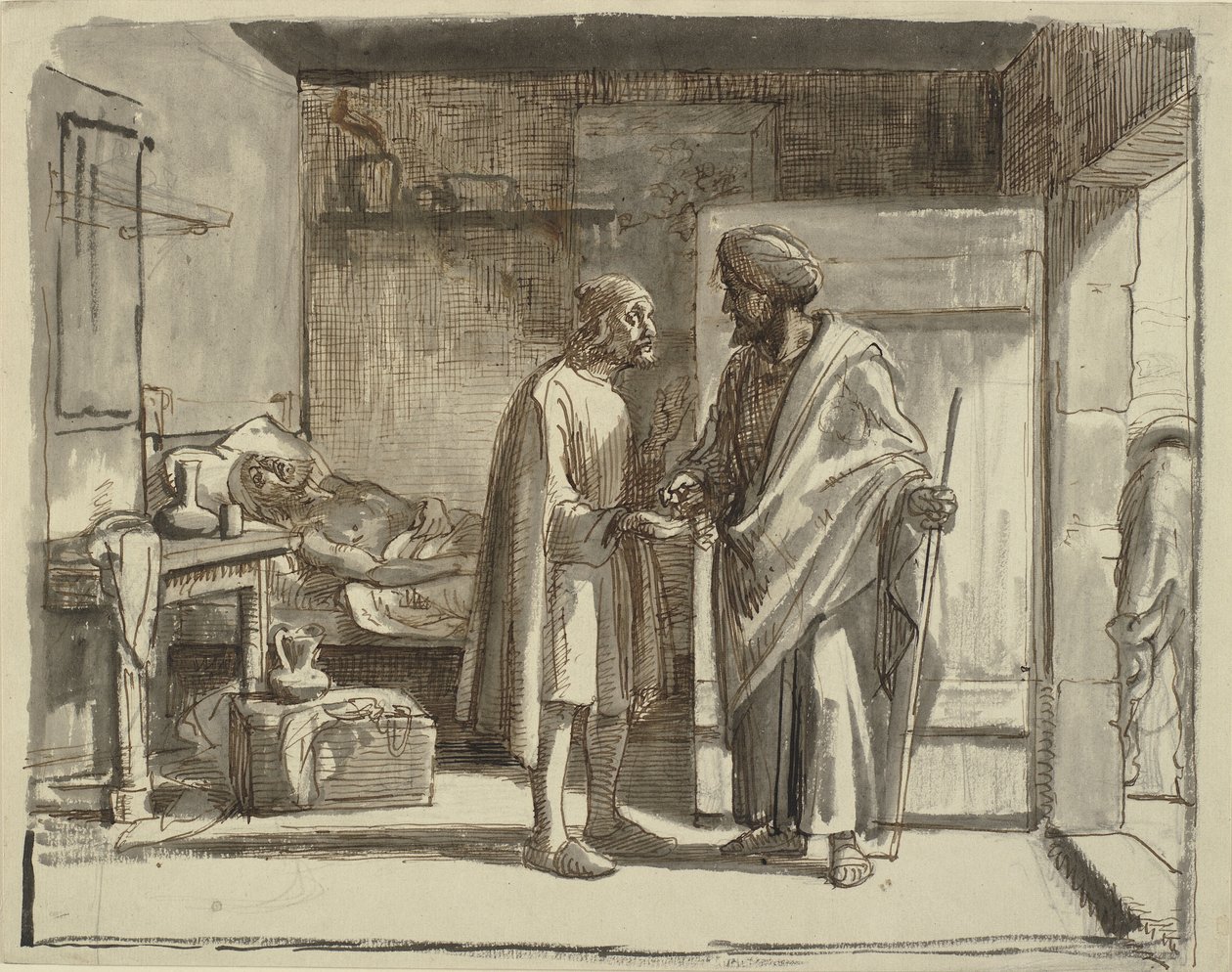 De barmhartige Samaritaan betaalt de herbergier door Wilhelm Marstrand