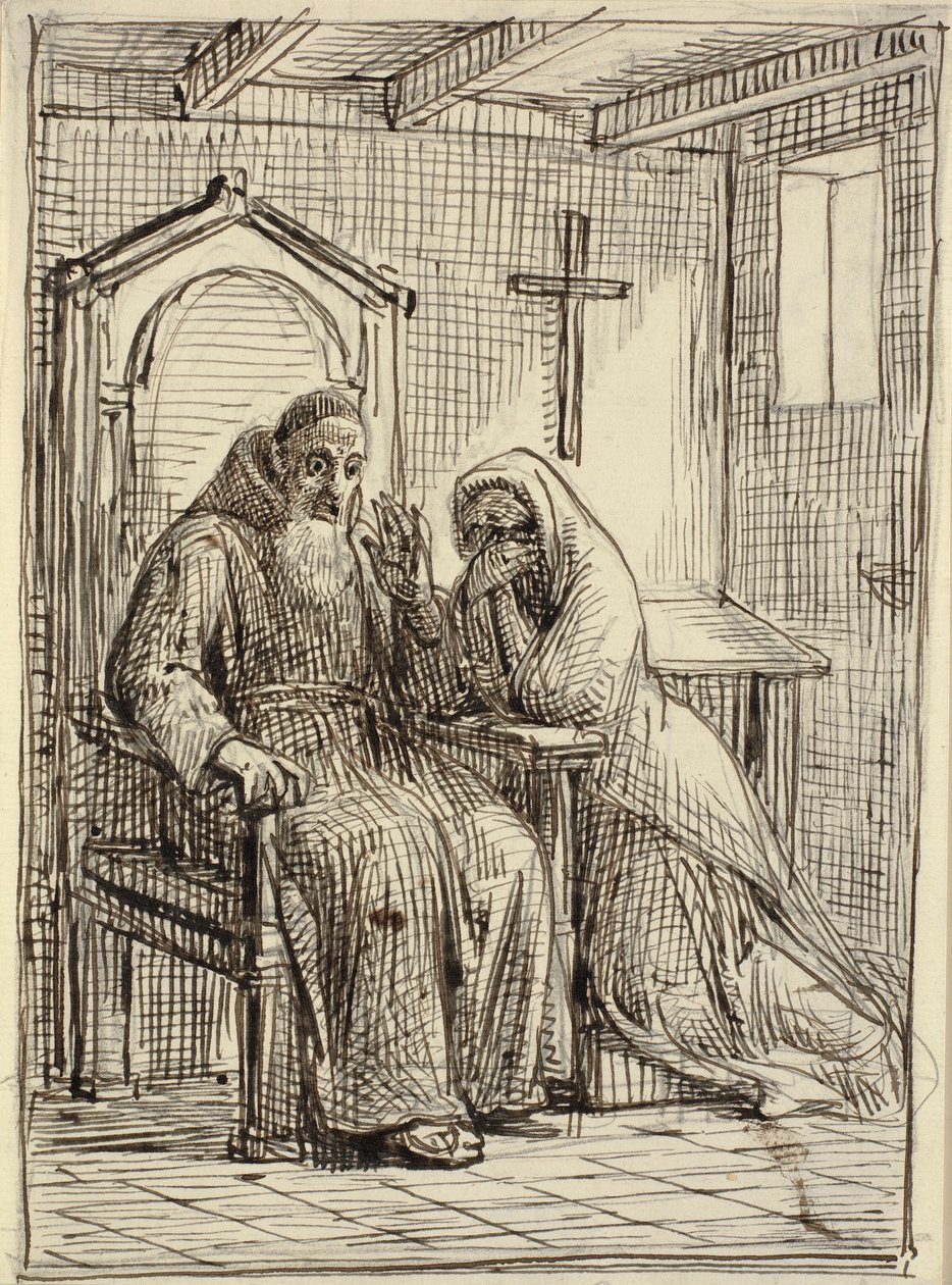 De verschrikte biechtvader door Wilhelm Marstrand