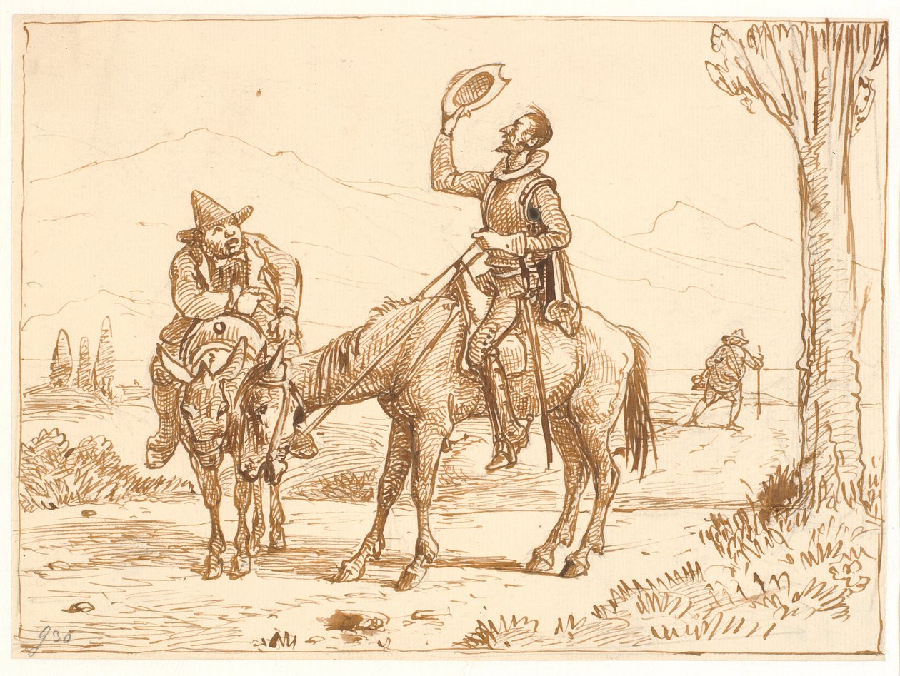 Don Quichot bekijkt zijn helm door Wilhelm Marstrand