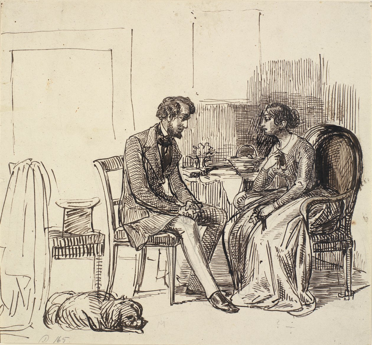 Een heer op bezoek bij een jongere dame door Wilhelm Marstrand