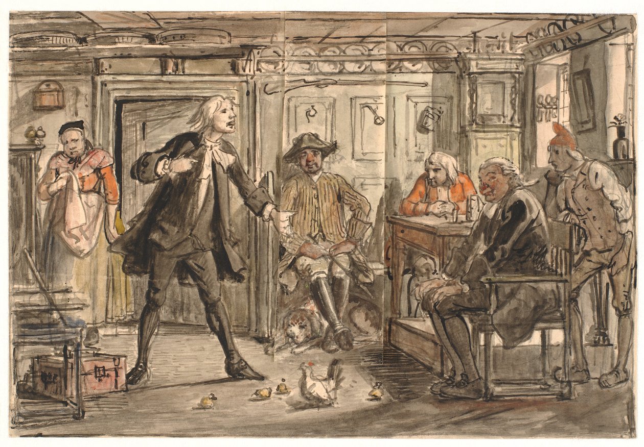 Erasmus Montanus discussieert met Per Degn door Wilhelm Marstrand