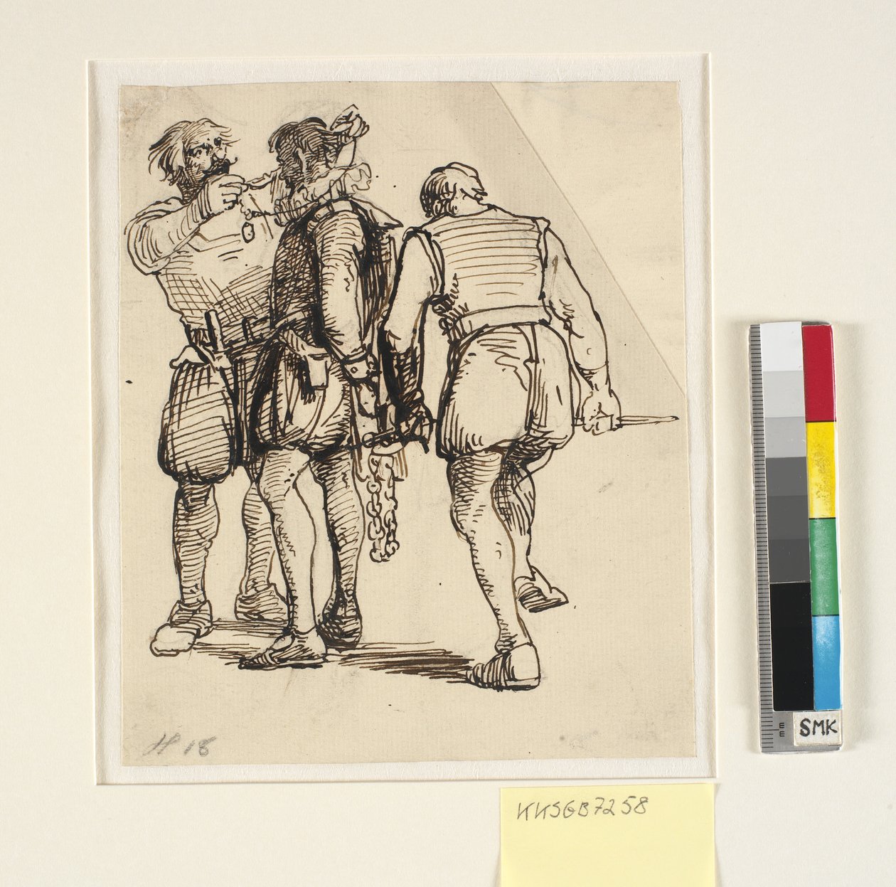Groep met Rosenkrantz rechts op bovengenoemde tekening (kksgb7257) door Wilhelm Marstrand
