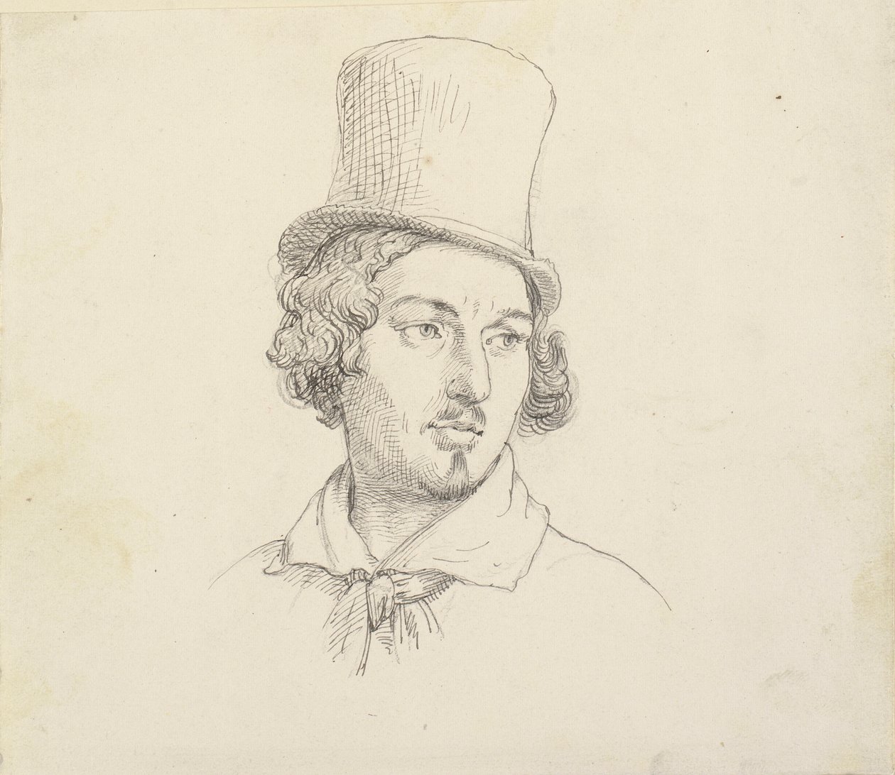Hoofd van een man met hoge hoed door Wilhelm Marstrand