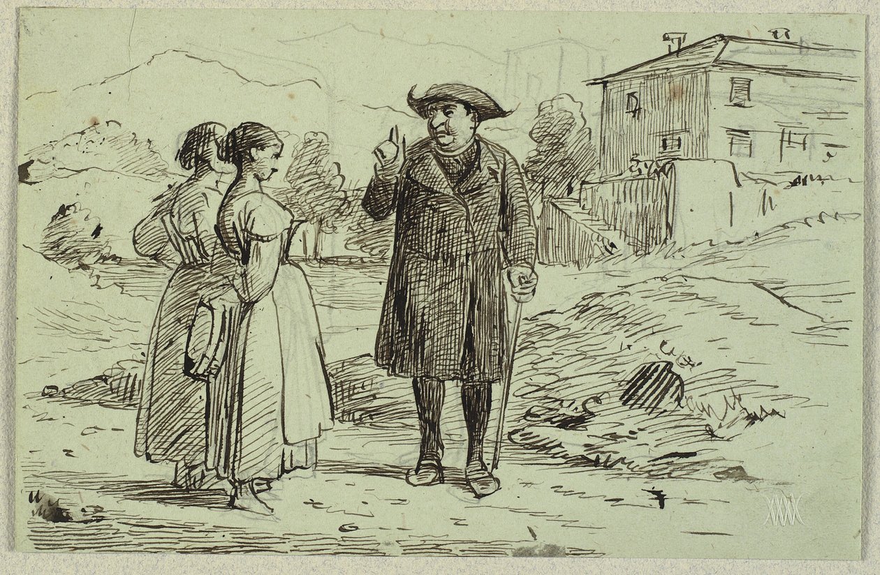 Italiaans tafereel met twee vrouwen en een pater door Wilhelm Marstrand