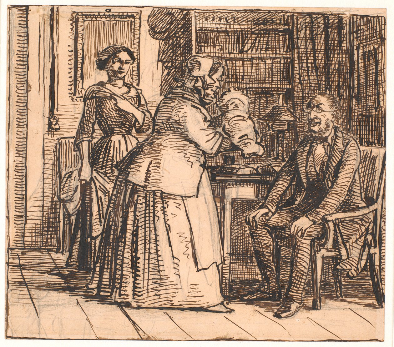 De vroedvrouw presenteert de erfgenaam door Wilhelm Marstrand