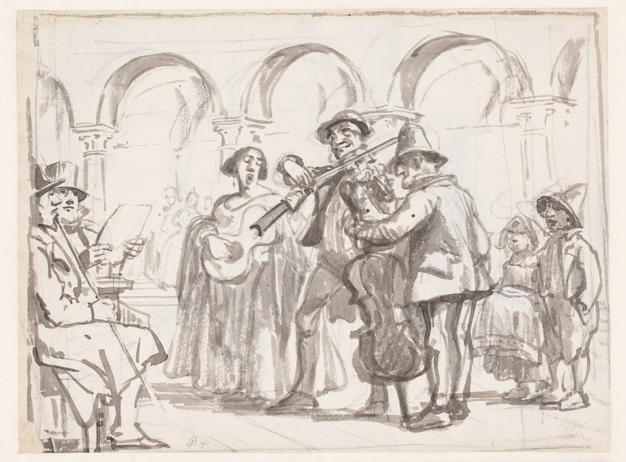 De muzikant op het Marcusplein, Venetië door Wilhelm Marstrand