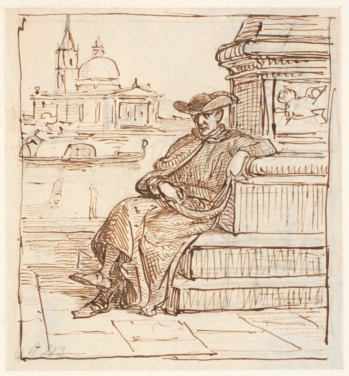 Priester bij de Marenzuil op de Piazetta door Wilhelm Marstrand