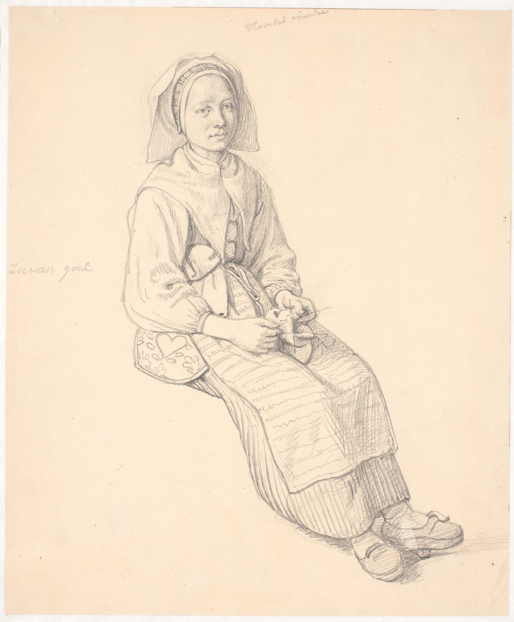 Zittende Zweedse vrouw met breiwerk door Wilhelm Marstrand