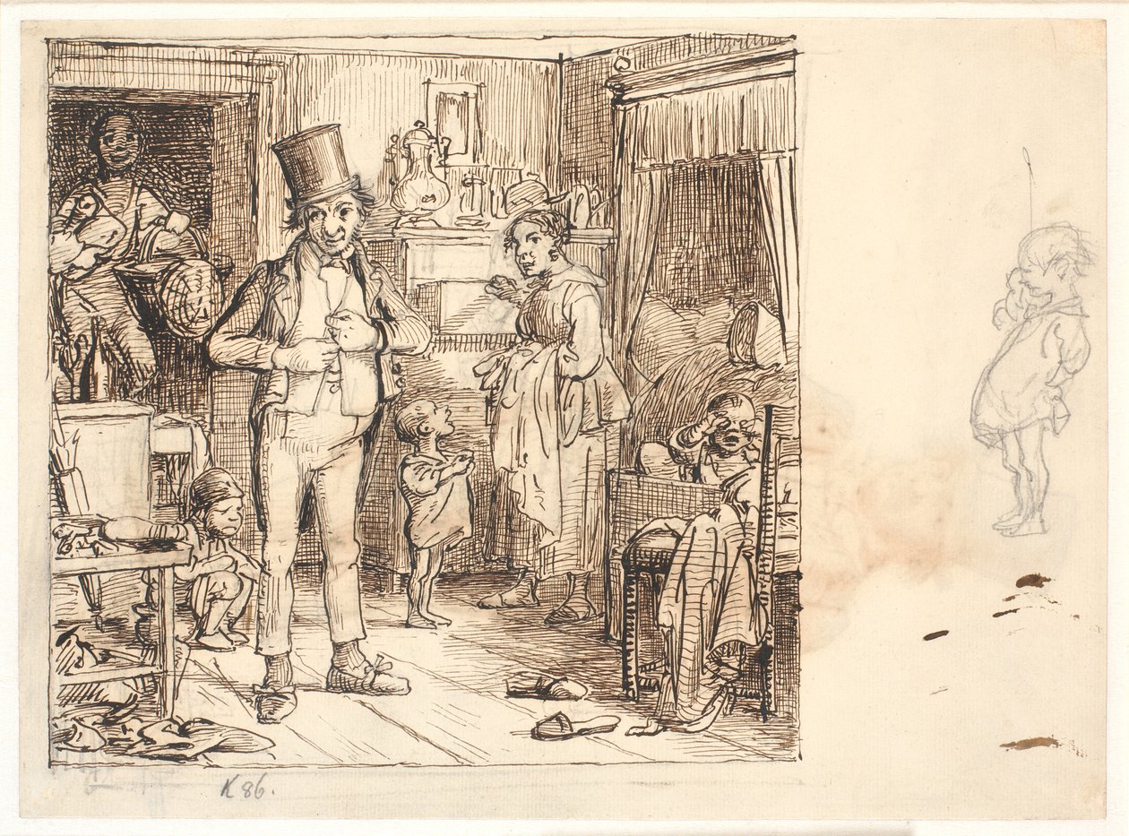 De schoenmakersfamilie bereidt zich voor op het zondagse uitstapje naar het bos door Wilhelm Marstrand