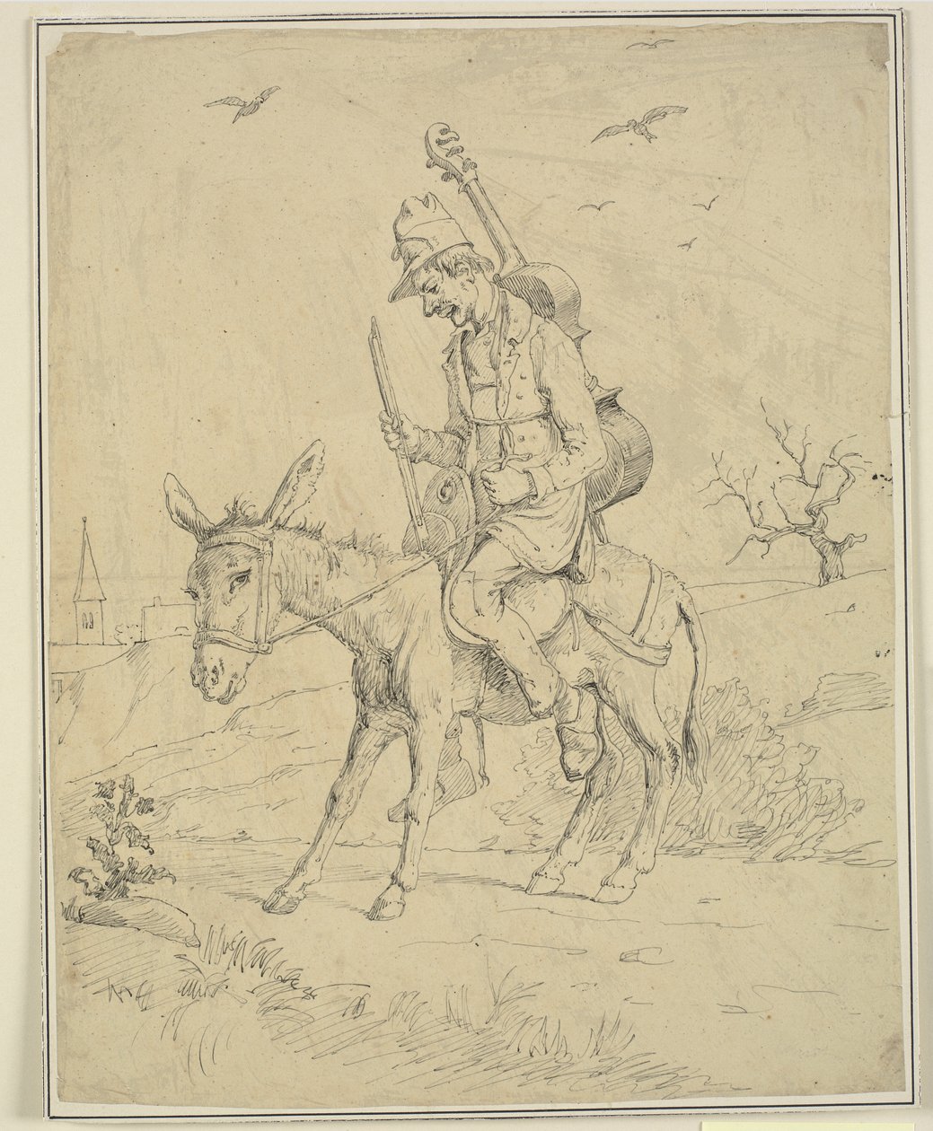 Spillemand op een ezel door Wilhelm Marstrand
