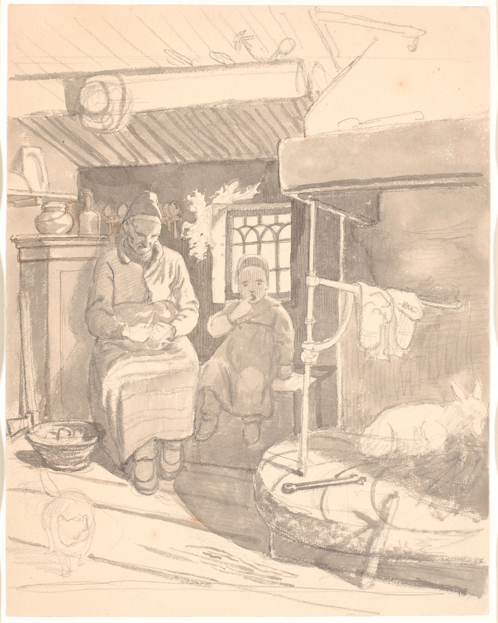 Zweedse boerderij met oude vrouw en kind door Wilhelm Marstrand