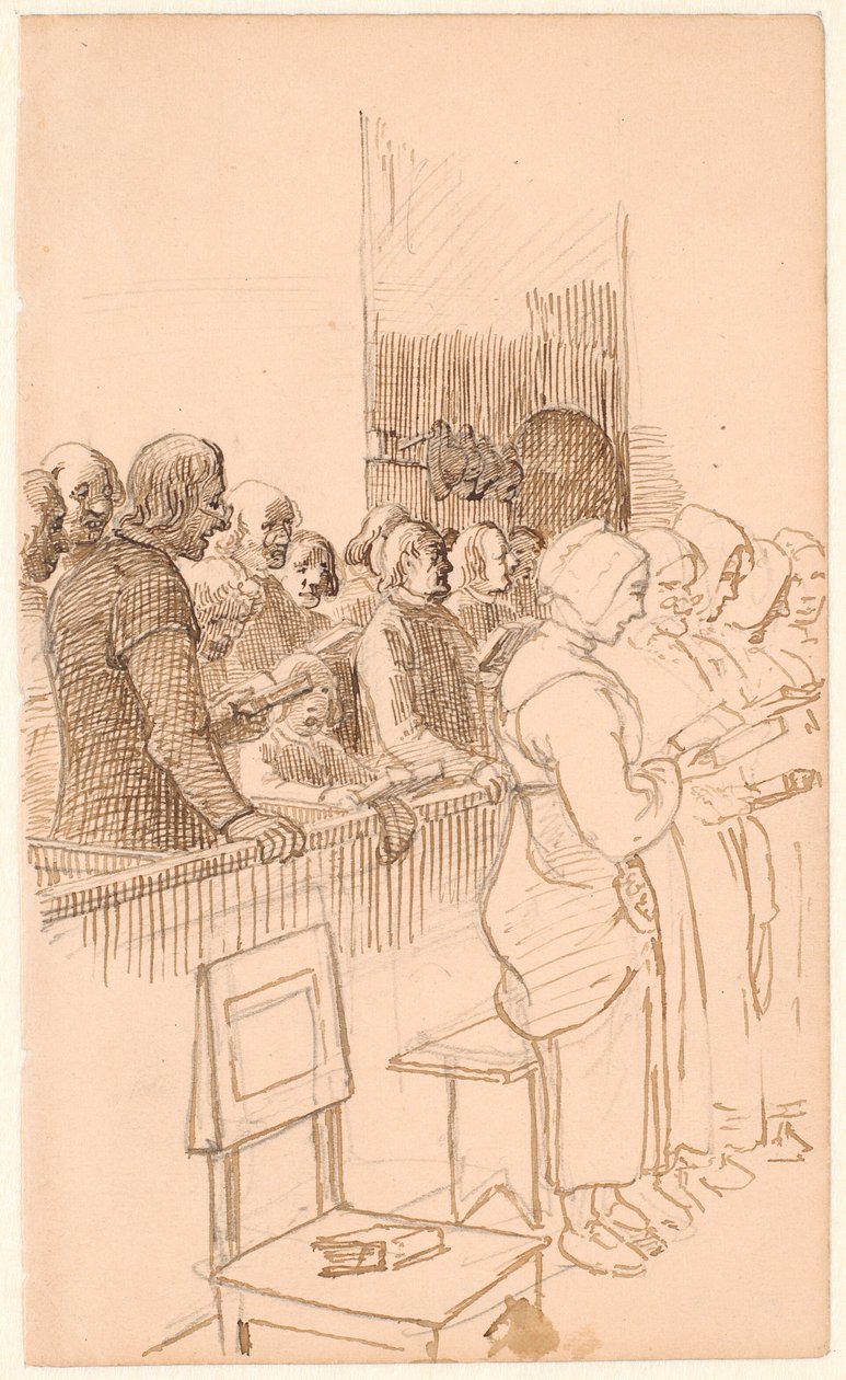 Zingende Zweedse boeren in een kerk door Wilhelm Marstrand