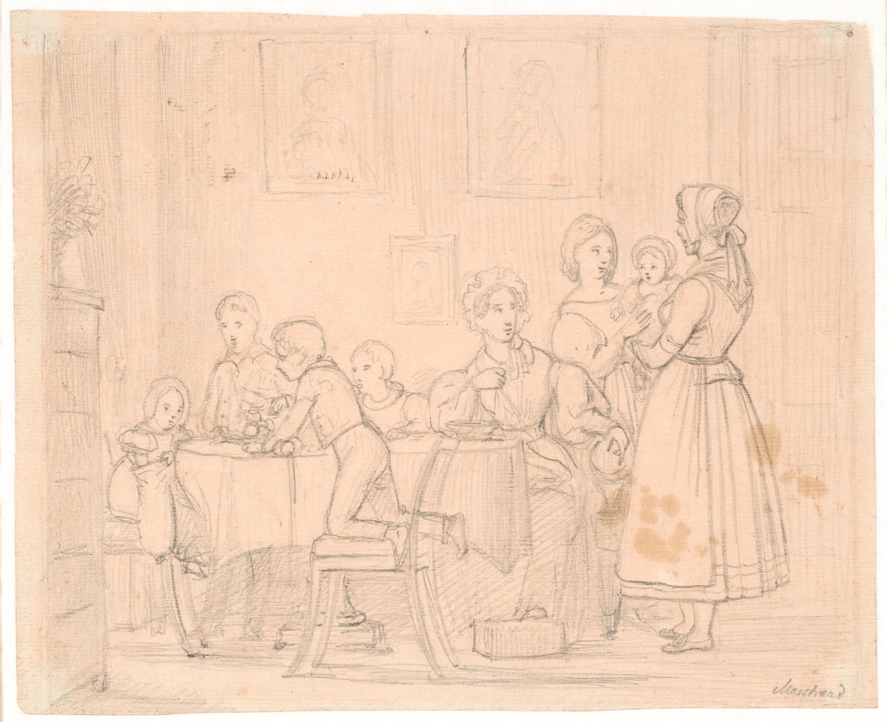Ontwerp voor het Waagepetersenske Familieportret door Wilhelm Marstrand