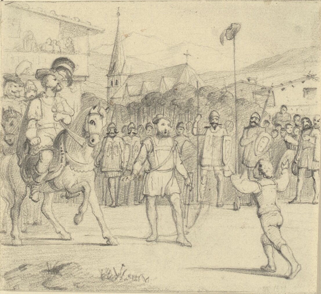 Wilhelm Tell heeft de appel van het hoofd van zijn zoon geschoten door Wilhelm Marstrand