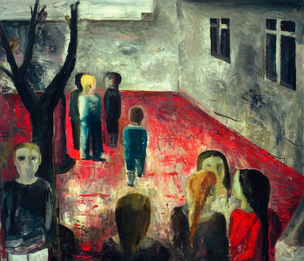 Schoolplein voor 1930 door Wilhelm Thöny