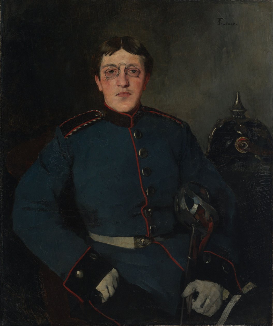 Portret van de eenjarige dragondervrijwilliger Max Höpfner door Wilhelm Trübner