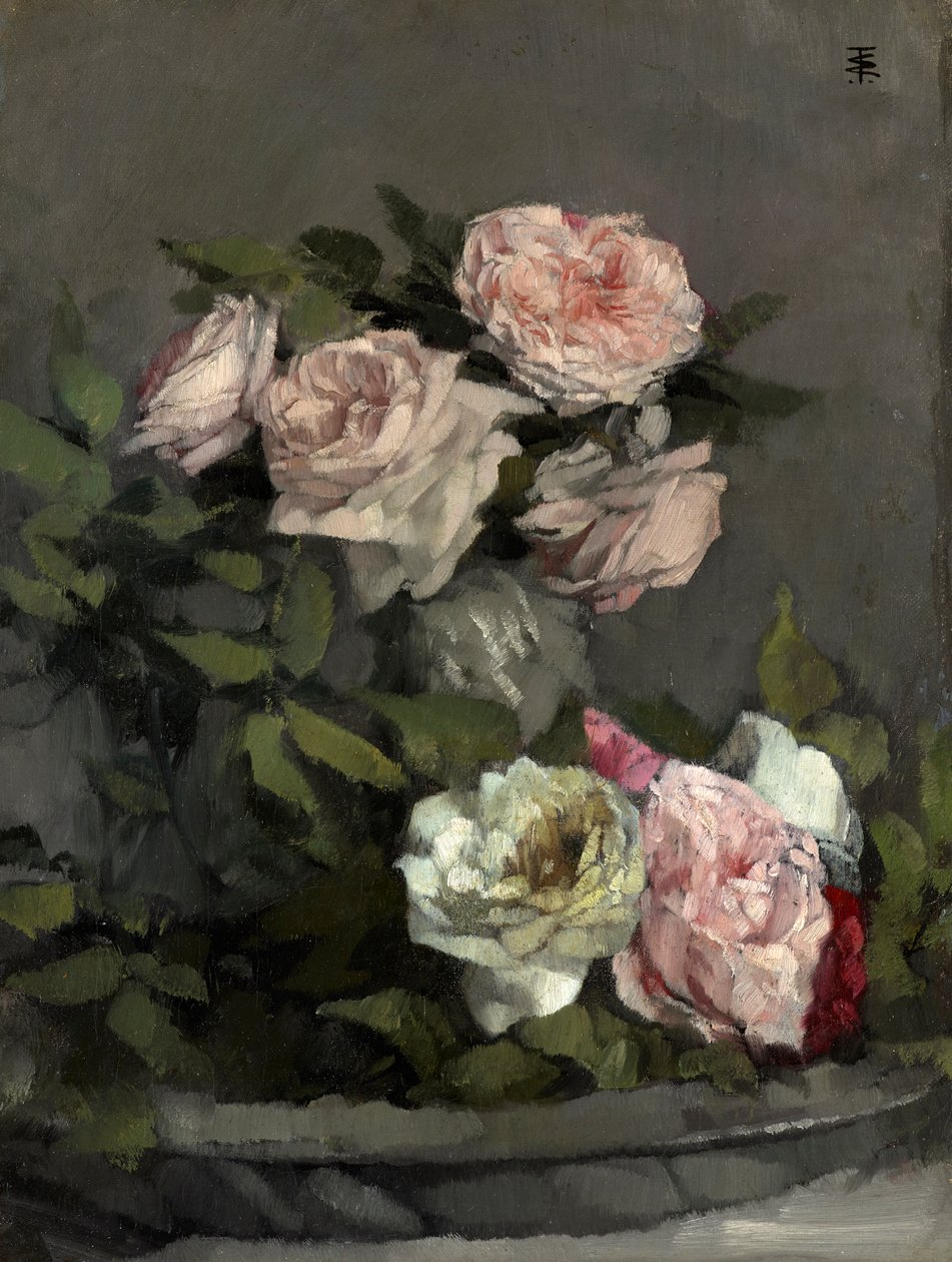 Stilleven met rozen door Wilhelm Trübner