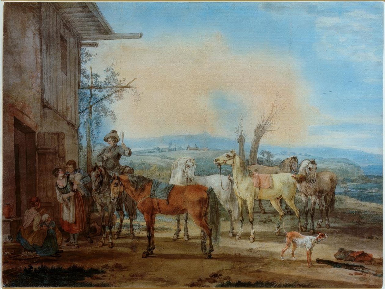 Ruiter voor een herberg door Wilhelm von Kobell