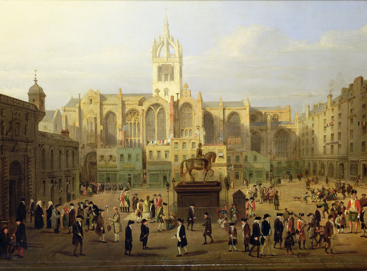 Het Parlement Plein en publieke figuren van Edinburgh, rond het einde van de 18e eeuw door Wilkie, Nasmyth and Stanfield Roberts