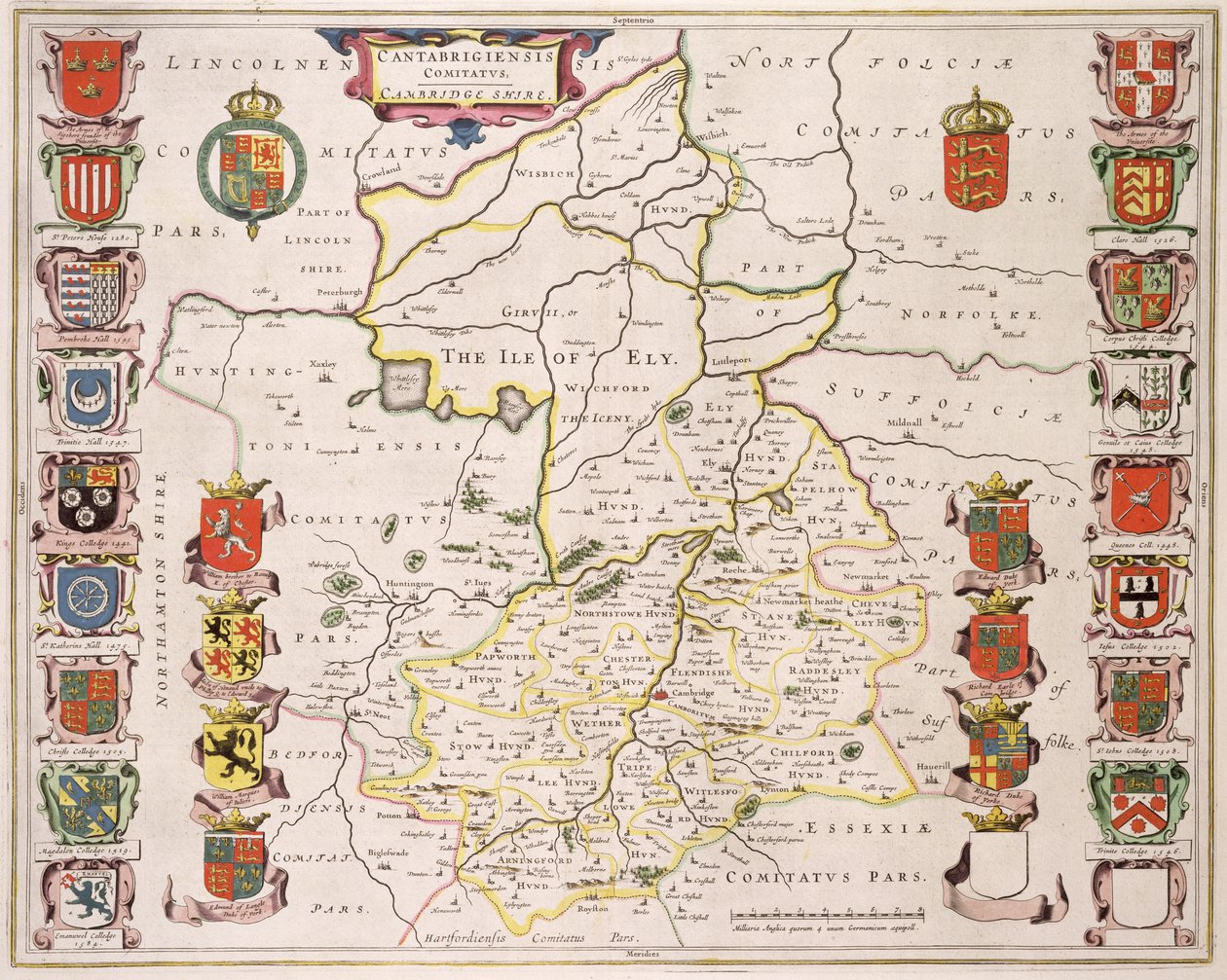 Kaart van Cambridgeshire, gepubliceerd in Amsterdam ca. 1647-48 door Joan Blaeu