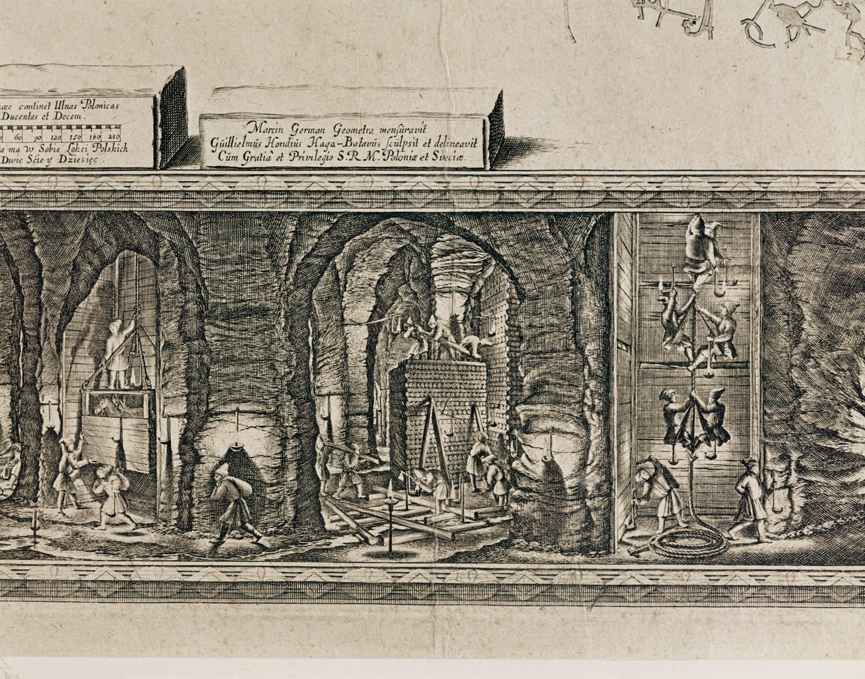 De zoutmijnen van Wieliczka bij Krakau produceerden ruwweg een derde van het inkomen van de Poolse koningen ... (gravure) door Willem (c.1597-1660) Hondius