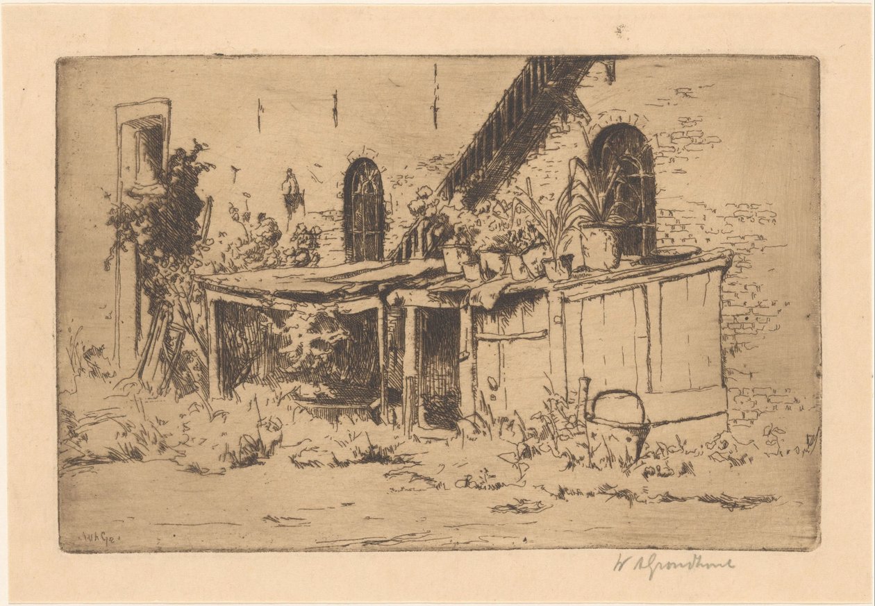 Kippenhok in een tuin in Voorburg door Willem Adrianus Grondhout (signed by artist)