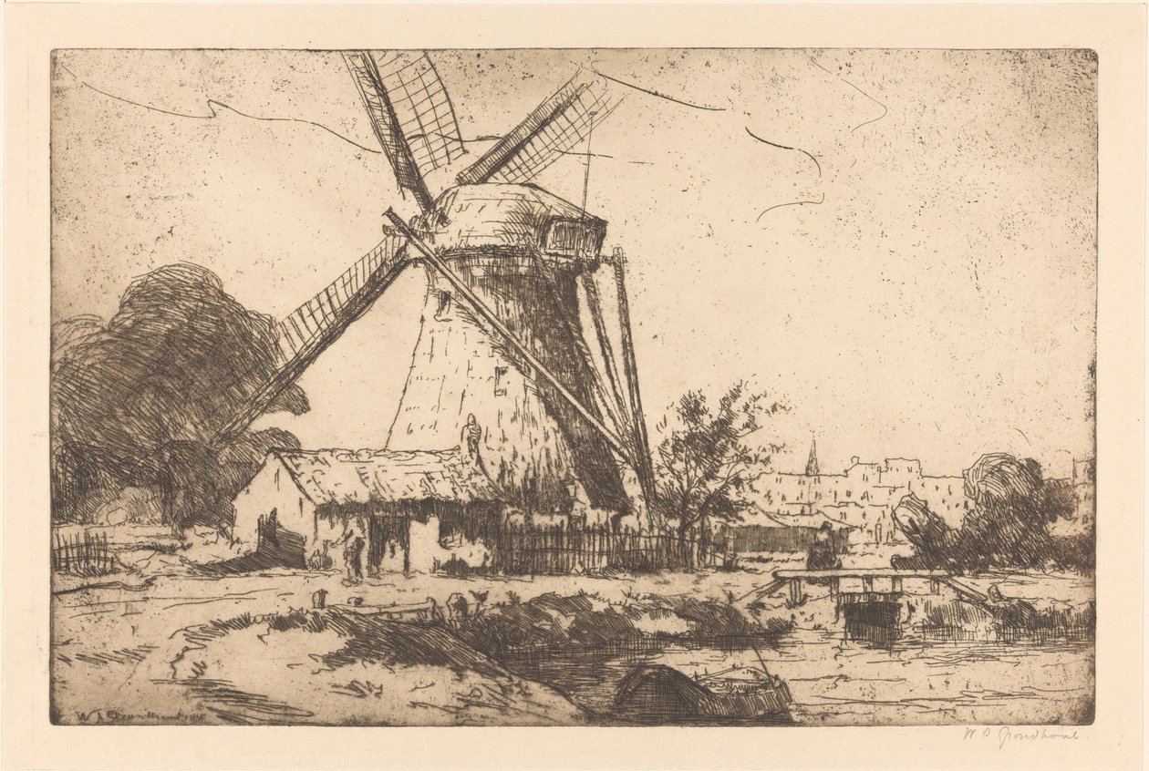 Molen bij Den Haag door Willem Adrianus Grondhout (signed by artist)