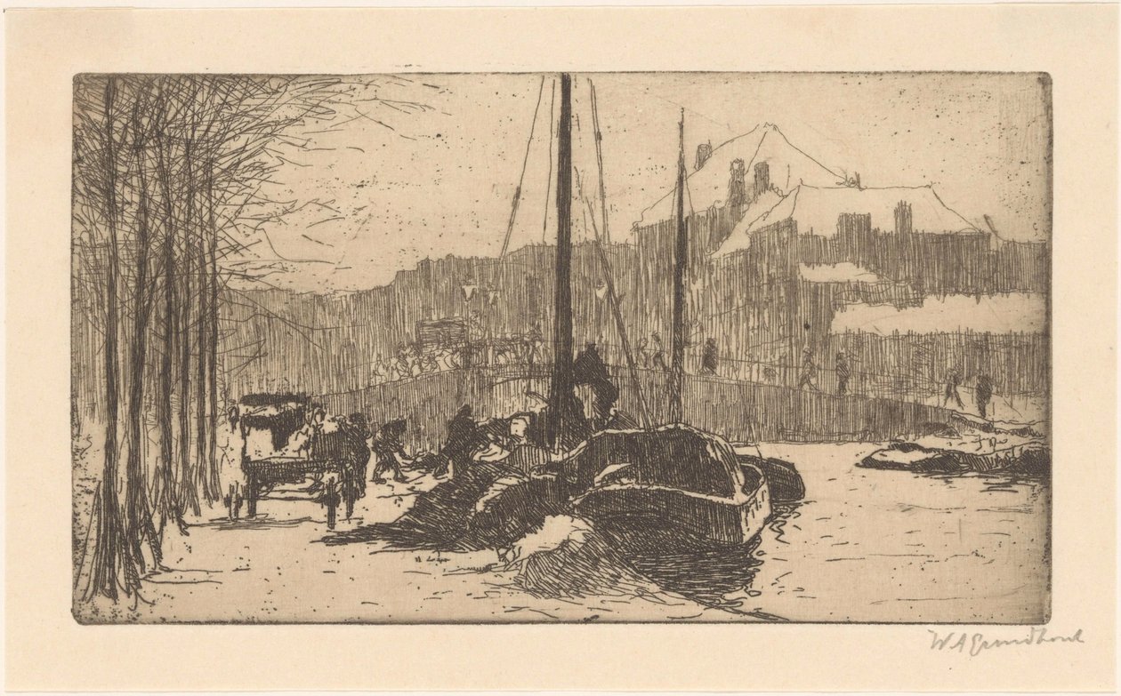 Sneeuw in de stad door Willem Adrianus Grondhout (signed by artist)