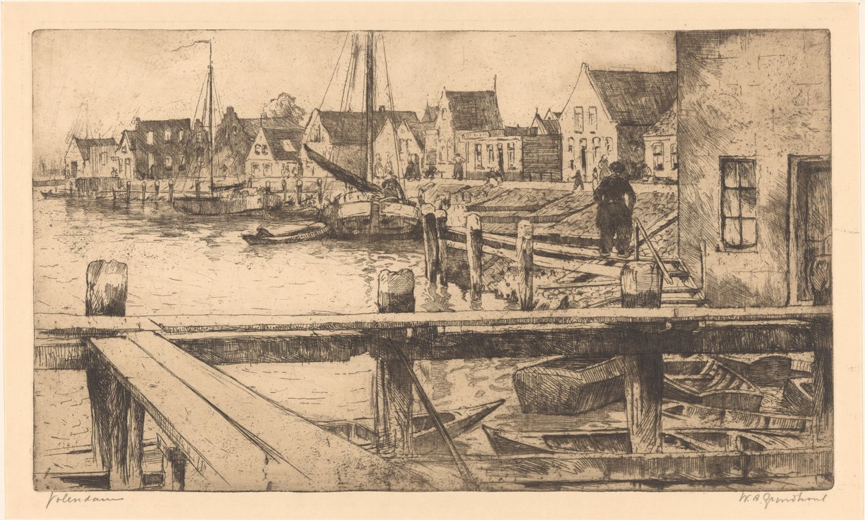 Volendam door Willem Adrianus Grondhout (signed by artist)