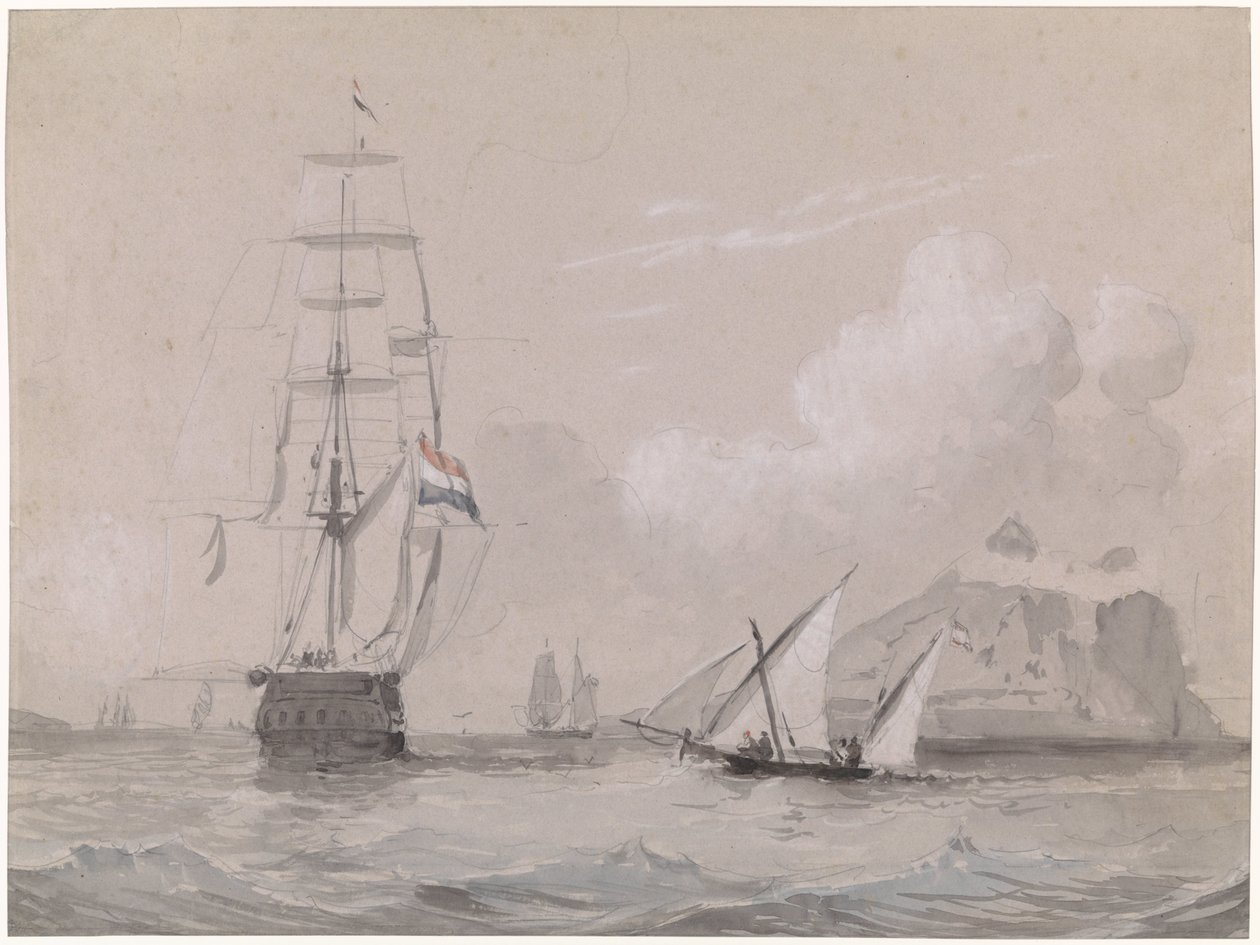 Hollands zeilschip voor de kust van Gibraltar door Willem Anthonie van Deventer
